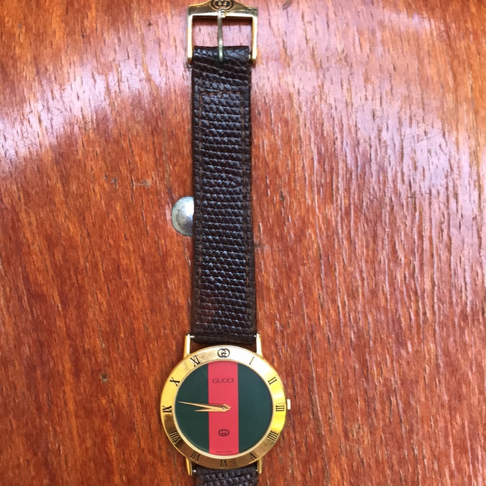 Unisex GUCCI 3000M Iconic Wristwatch Gold Plated Orig Lizard Strap. NEW BATTERY! - Picture 7 of 14